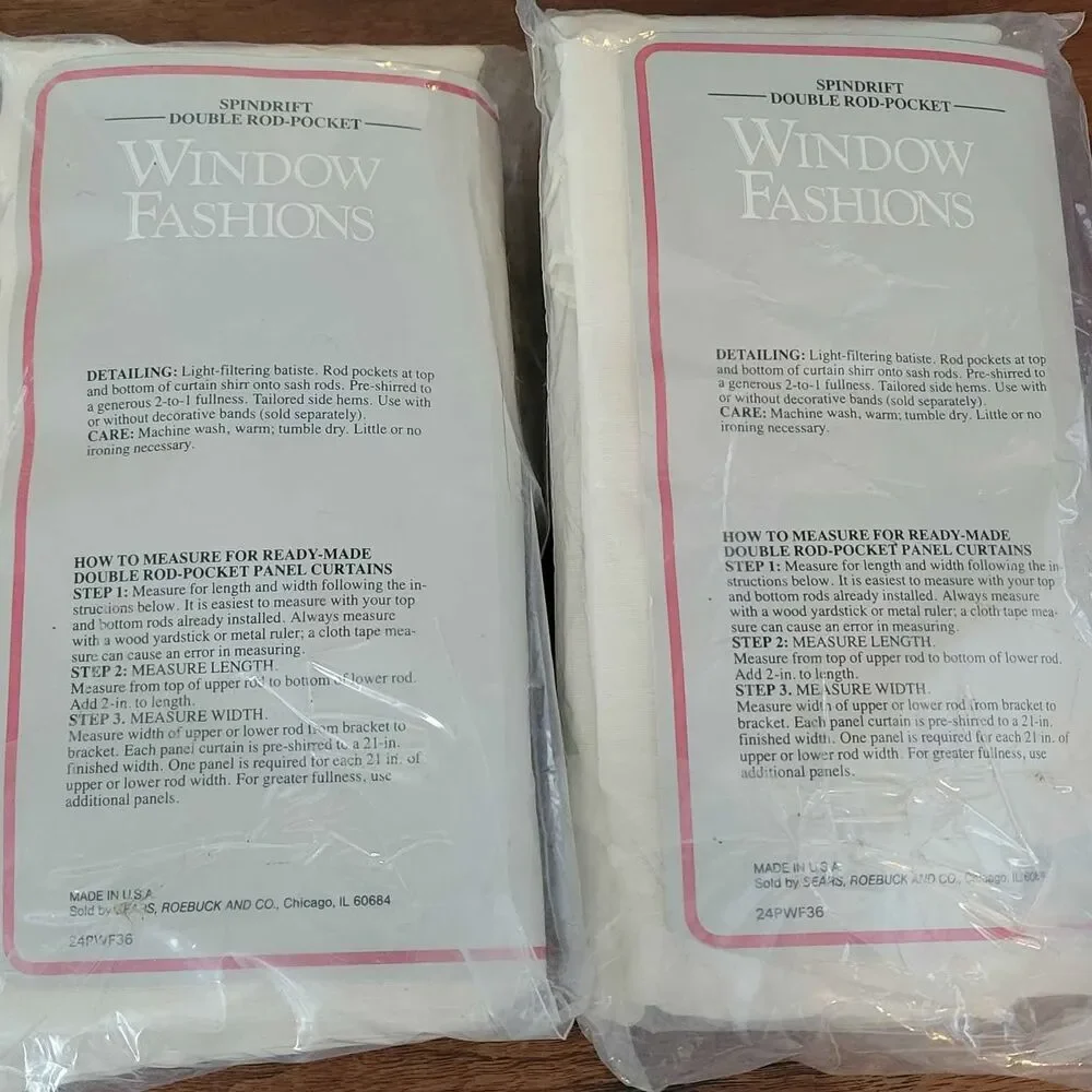 NIP 2 Vintage Sears Double Rod Panel Curtains for Door 21 x 63 Ivory Farm Door