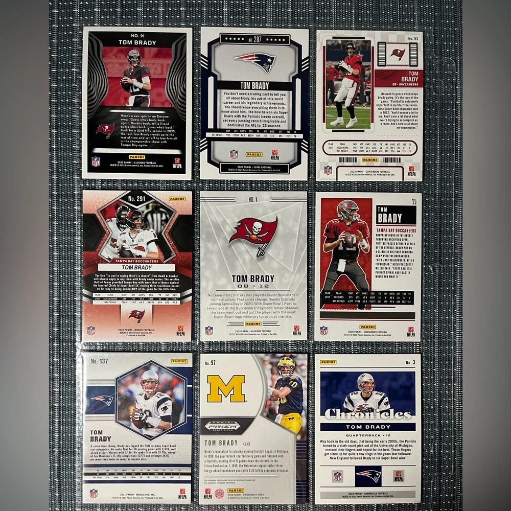 🏈 Tom Brady NFL National Football League Sports Trading Cards, Qty 9, Lot #1