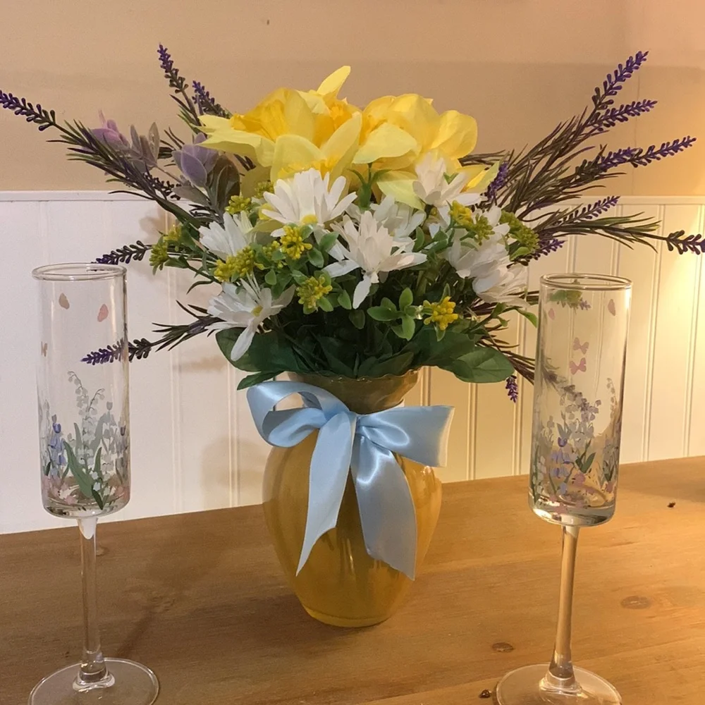 Hand Crafted- Spring floral arrangement with vase