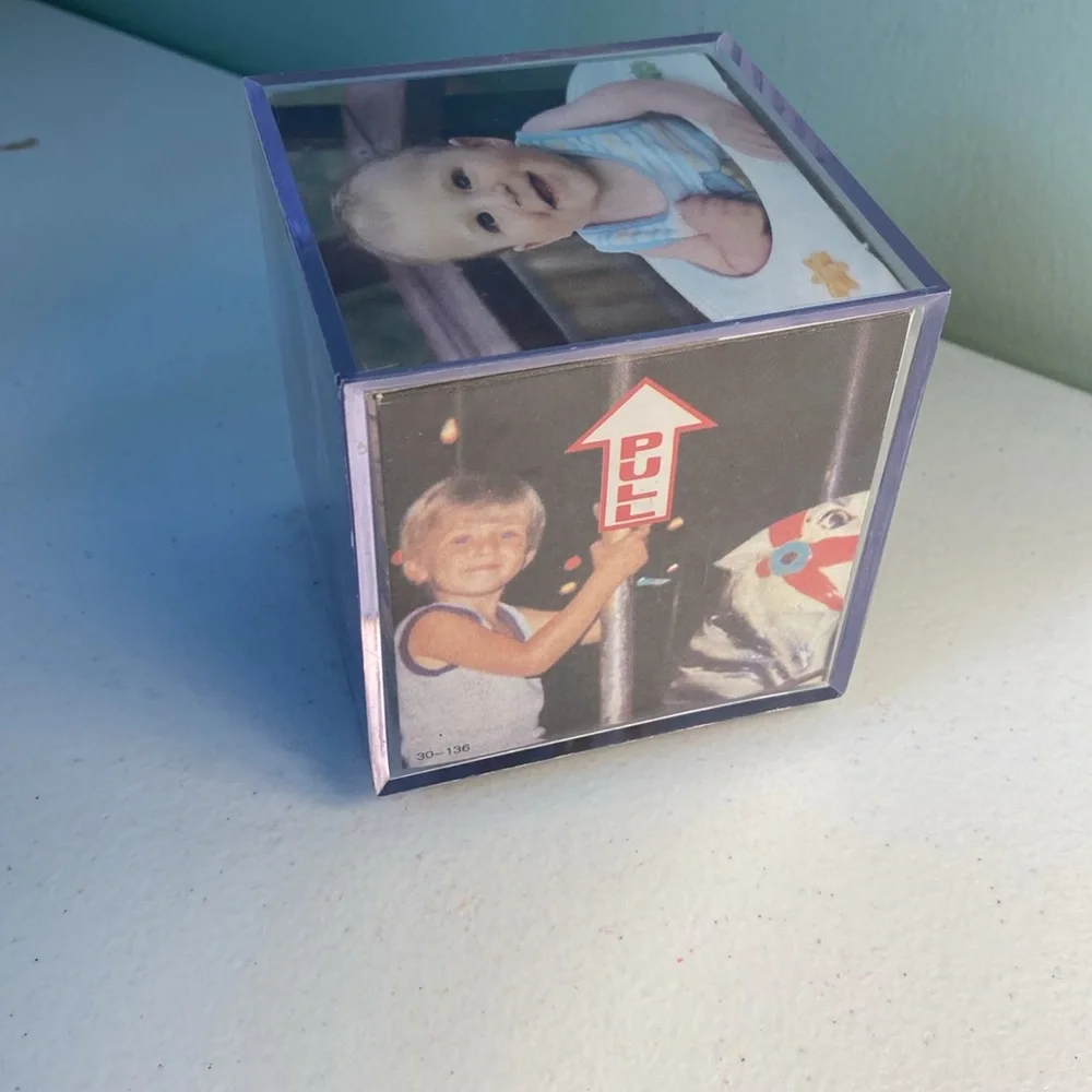 Vintage Acrylic Rotating Photo Cube with Music Box Feature