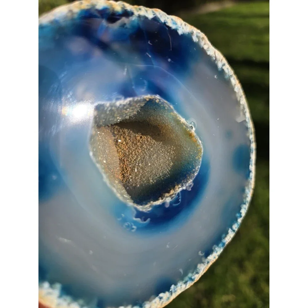 Blue Large Agate, Crystal Geode, Druzy Center, Natural Stone, Brazil Agate