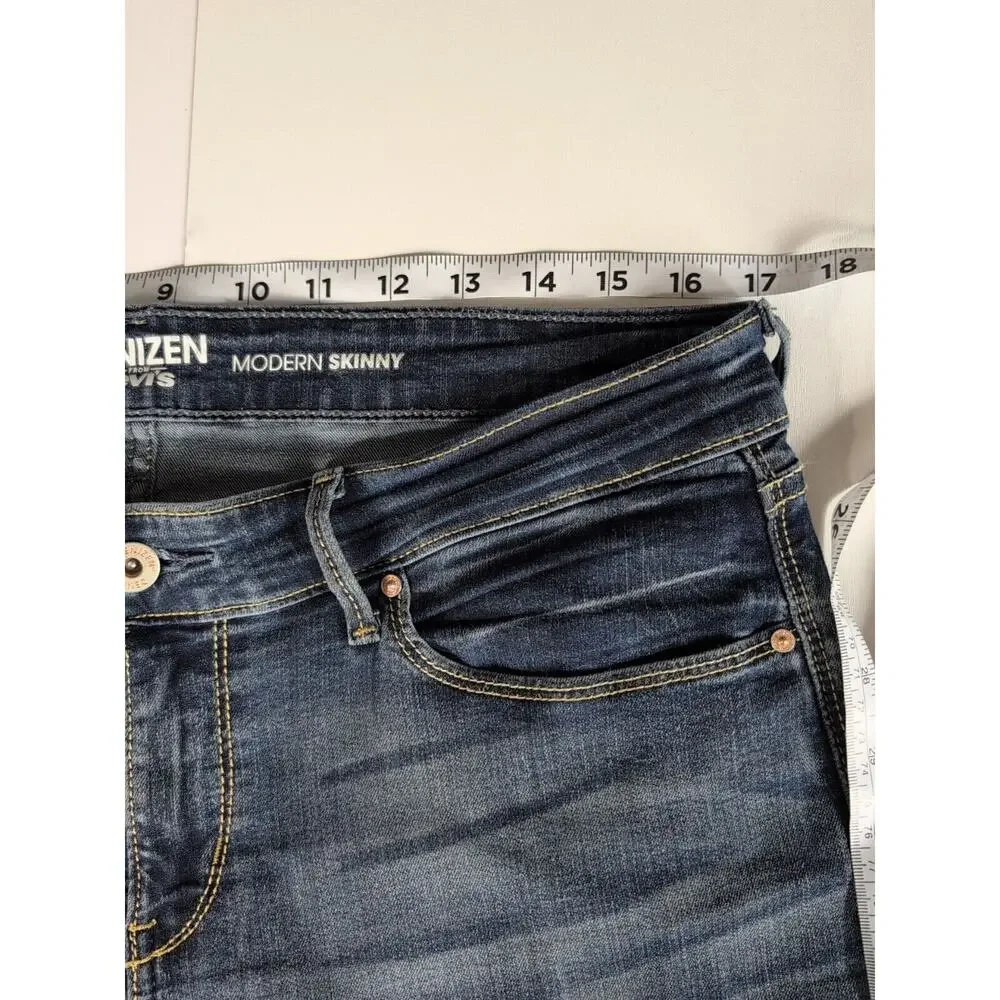 Levi's Denizen Womens Modern Skinny Jeans Blue Dark Wash Mid Rise Denim Size 34W