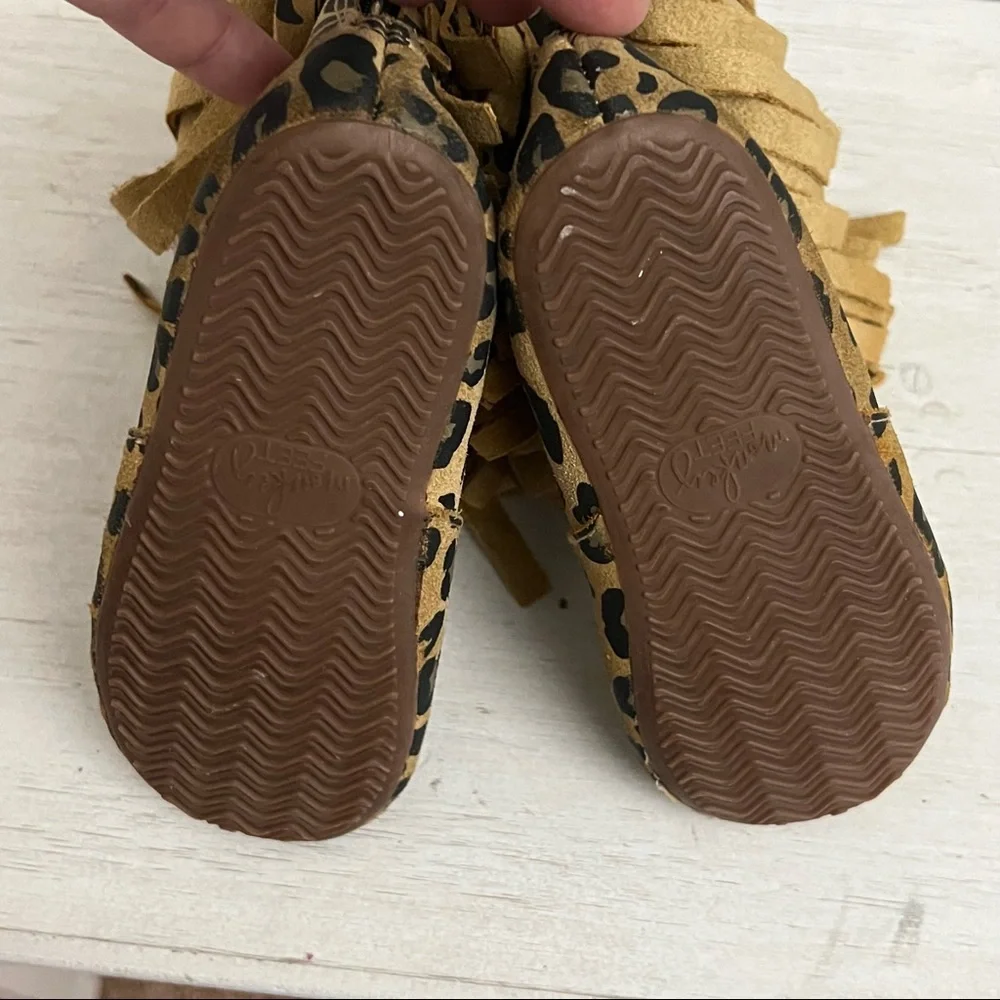 Monkey Feet Leather Fringe Minky Lined Mocassin Bootie Toddler 9-10