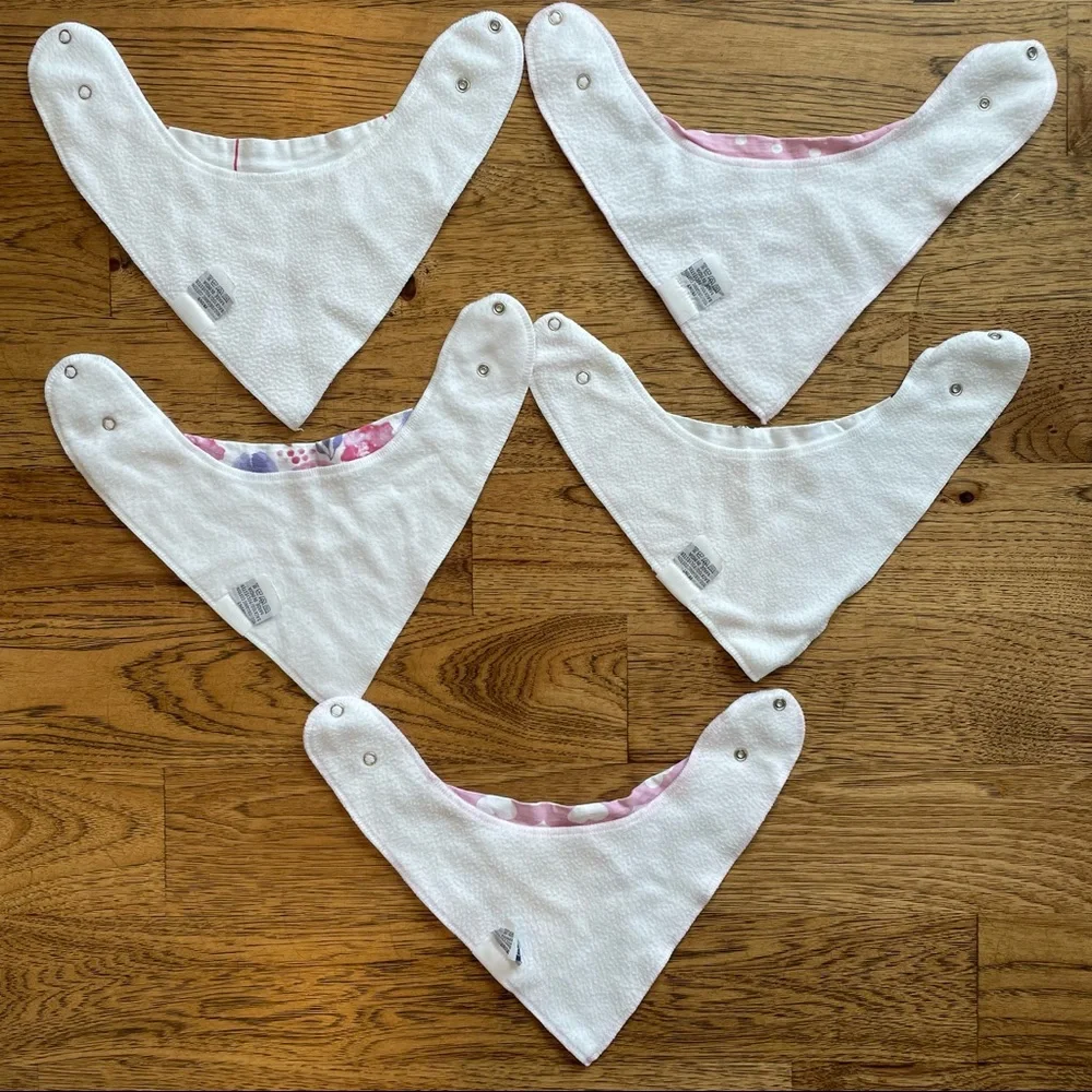 Kiddie Star Baby Girl Bandana Bins 5 Pack Bundle Floral, Hearts, Polka Dot, Pink