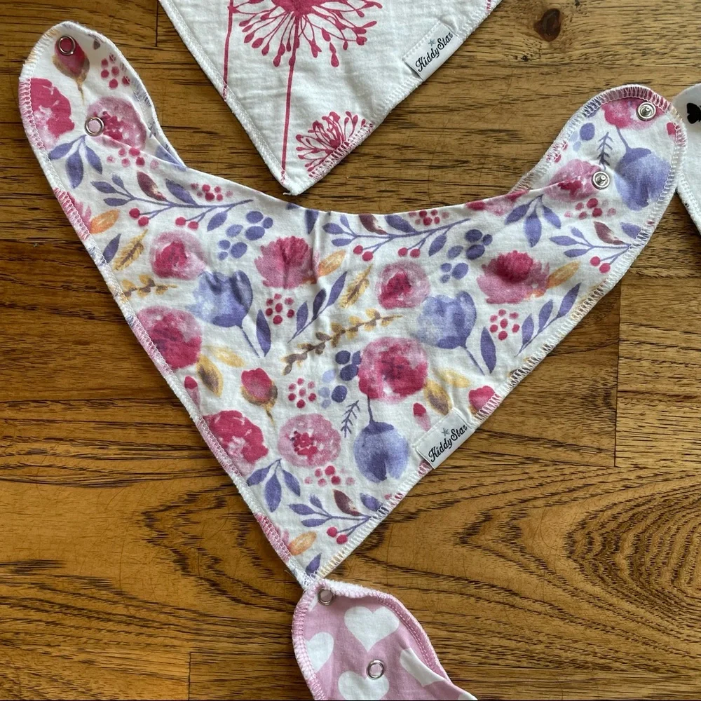 Kiddie Star Baby Girl Bandana Bins 5 Pack Bundle Floral, Hearts, Polka Dot, Pink