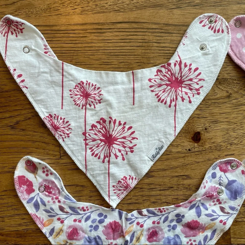 Kiddie Star Baby Girl Bandana Bins 5 Pack Bundle Floral, Hearts, Polka Dot, Pink