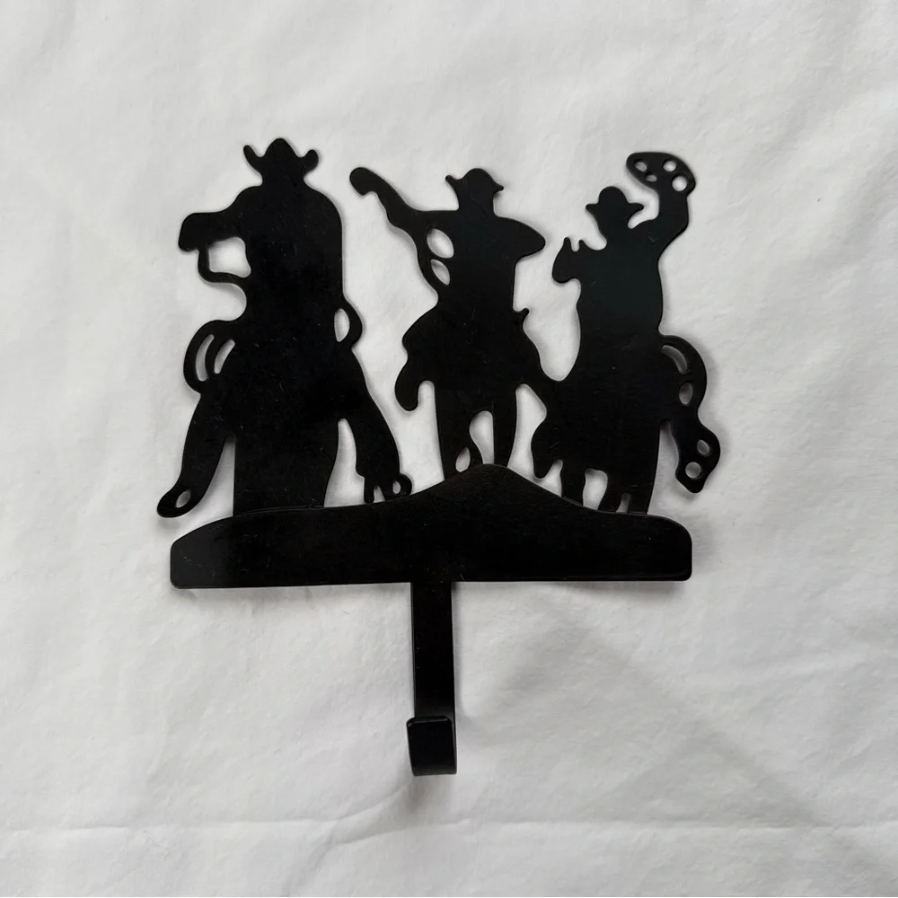 Western Cowboy Roping Coastal Cowgirl Black Metal Wall Coat Hook Key Holder