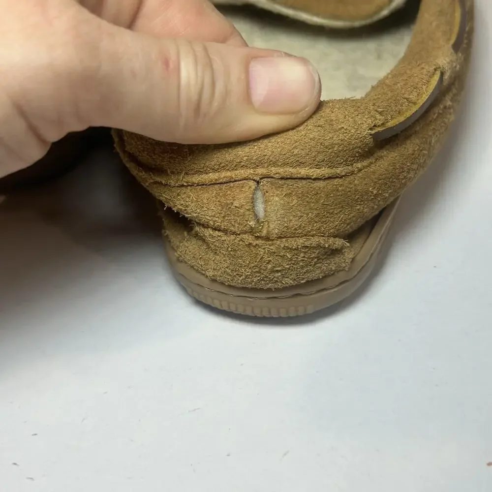 Minnetonka Moccasins Womens 3 Brown Suede Hard Sole Cally Slippers Sherpa Fur