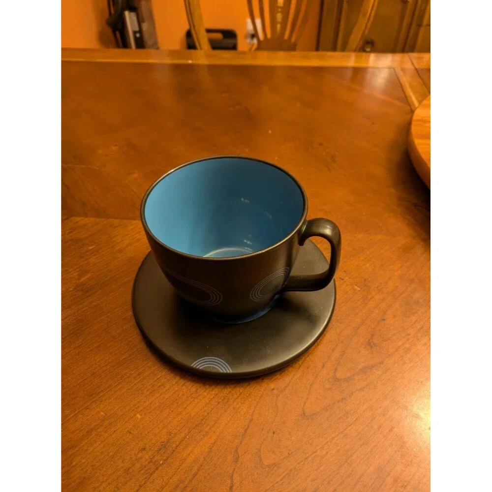 IKEA Record Coffee Cup Saucer Black & Blue 7