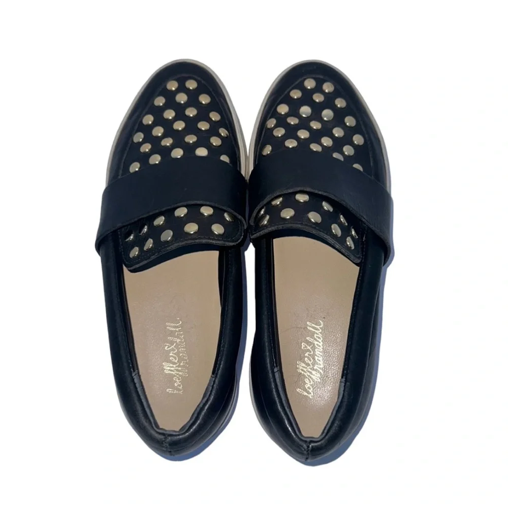 LOEFFLER RANDALL Women’s Black Studded Slip-On Sneakers with Gold Studs-Size 6.5