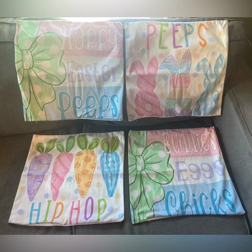 Easter Spring Pillow Covers 17” x 17” Set of 4 NEW