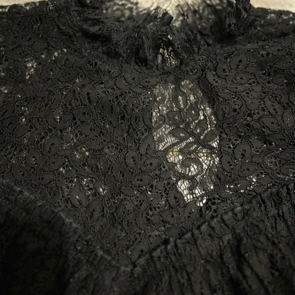 Saylor x Revolve Mariella Lace Ruffle Blouse in Black Goth Witchy