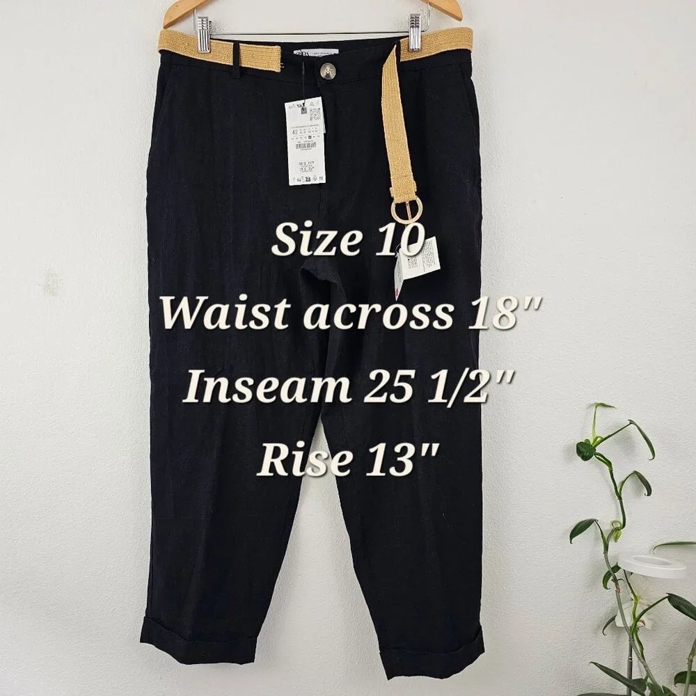 ZARA Womens Sz 10 Linen Blend Straight Leg Pants Office Siren Casual Work NWT