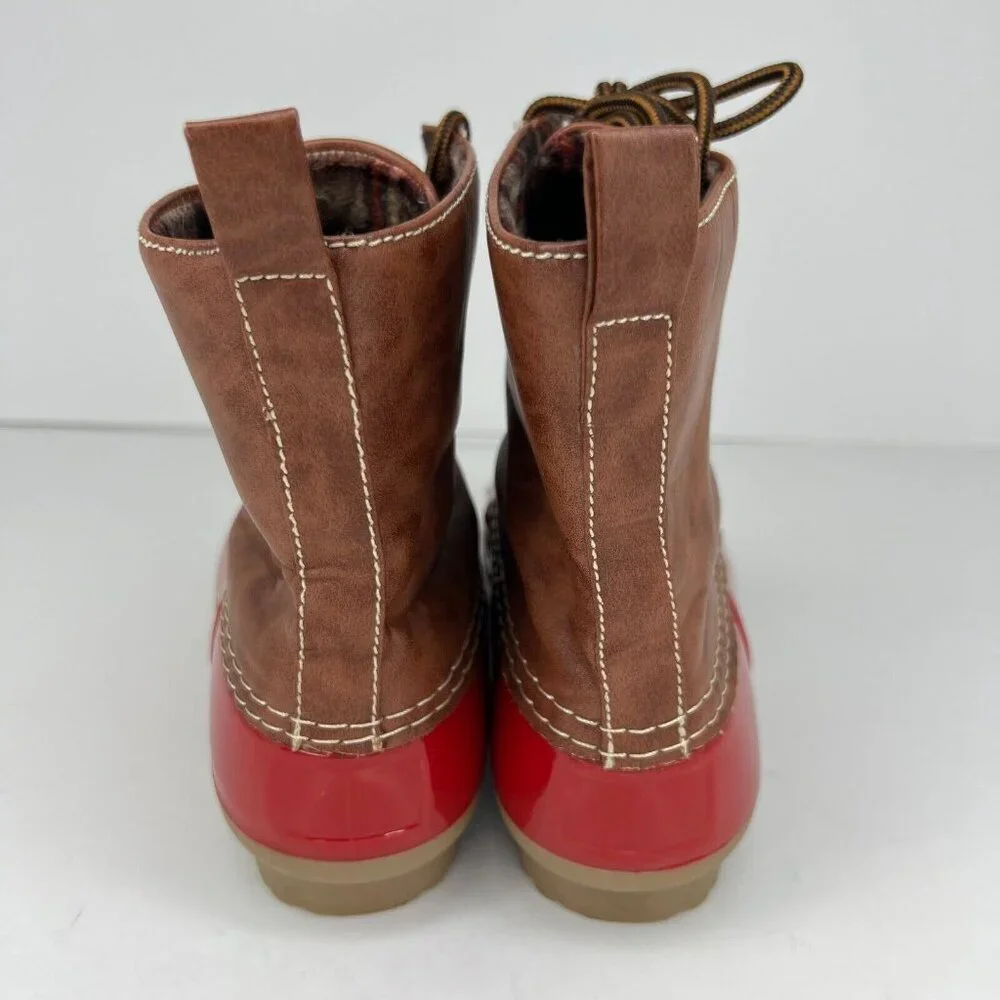 Dr Scholl's Women's Red Brown Lace-Up Sleek Waterproof Size 7 Rain Duck Boots