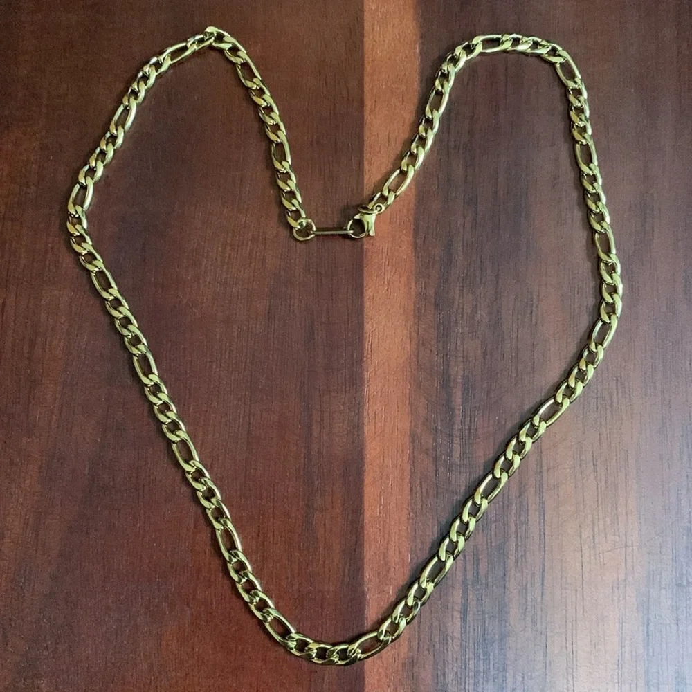 HZMAN 24K gold plated stainless steel figaro chain necklace