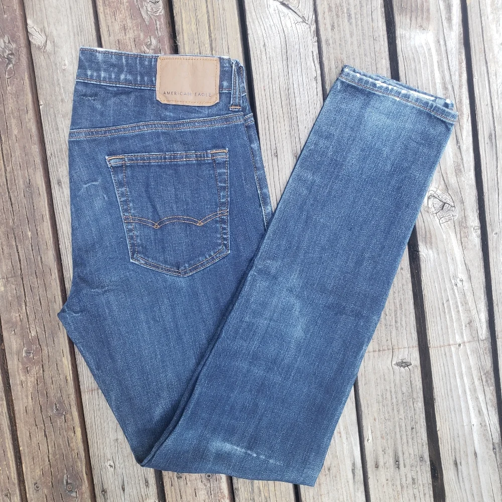 American Eagle Outfitters FLEX Dark Blue and Distressed Jeans - 32x34