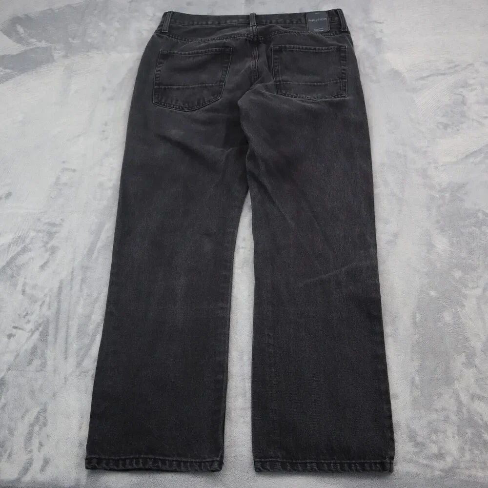 Nautica Pants Mens 34 Black Straight Mid Rise Cotton Pocket Charcoal Denim Jeans