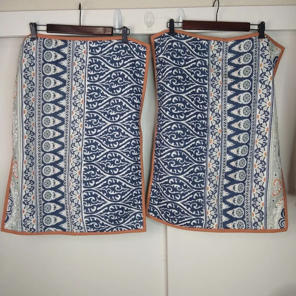 2 Pottery Barn Pillow Covers 26 X 20 Scroll Bohemian Design Blue Brown