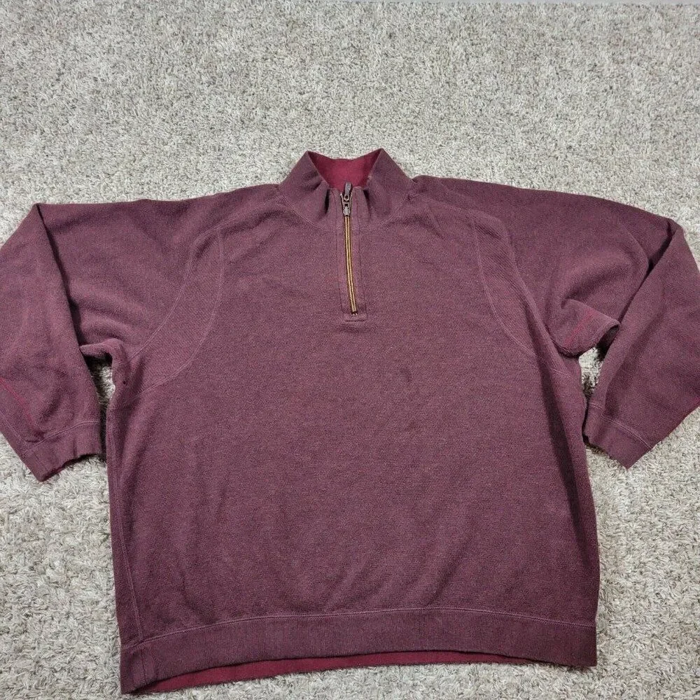 Tommy Bahama Sweater Mens 2XL Burgundy 1/4 Zip Preppy Long Sleeve Marks*