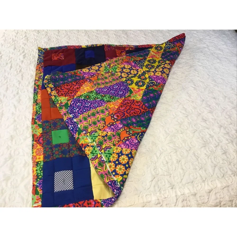 Handmade Baby Quilt Patchwork Block Pattern Crib Quilt Multi Colors‎ 42x42