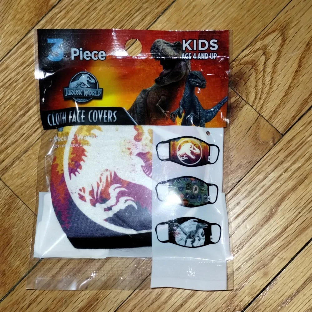3ct Child Cloth Face Covers Age 4+ Jurassic World Dinosaurs Nwt