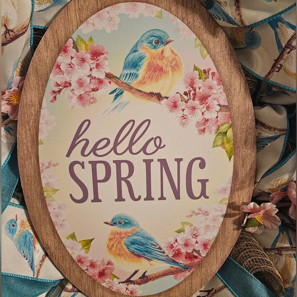 Hand Crafted Blue and Gold Spring Wreath