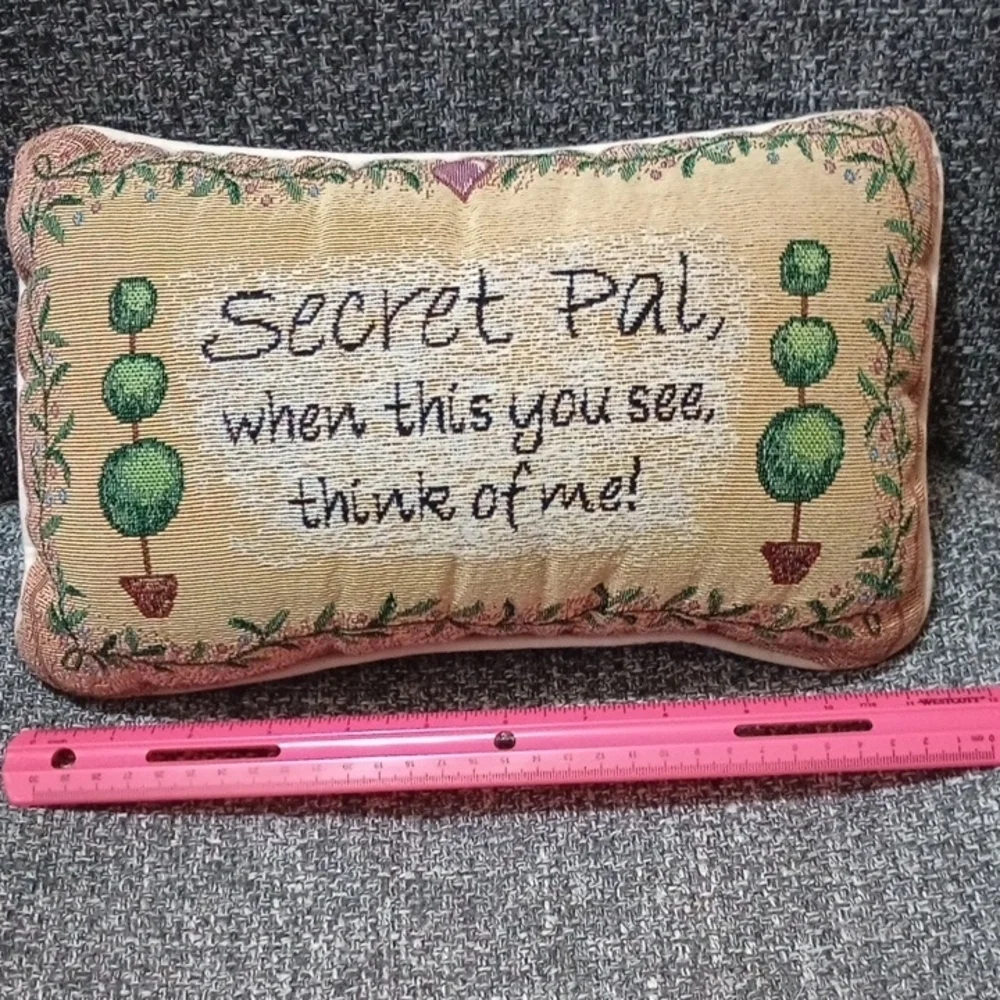 Vintage “Secret Pal” Embroidered Mini Pillow | Cottagecore Friendship Decor