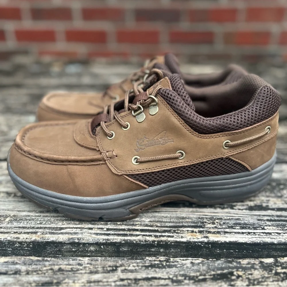 World Wide Sportsman Men’s Blue Water Oxford Dark Brown Leather Boat Shoes Sz 10