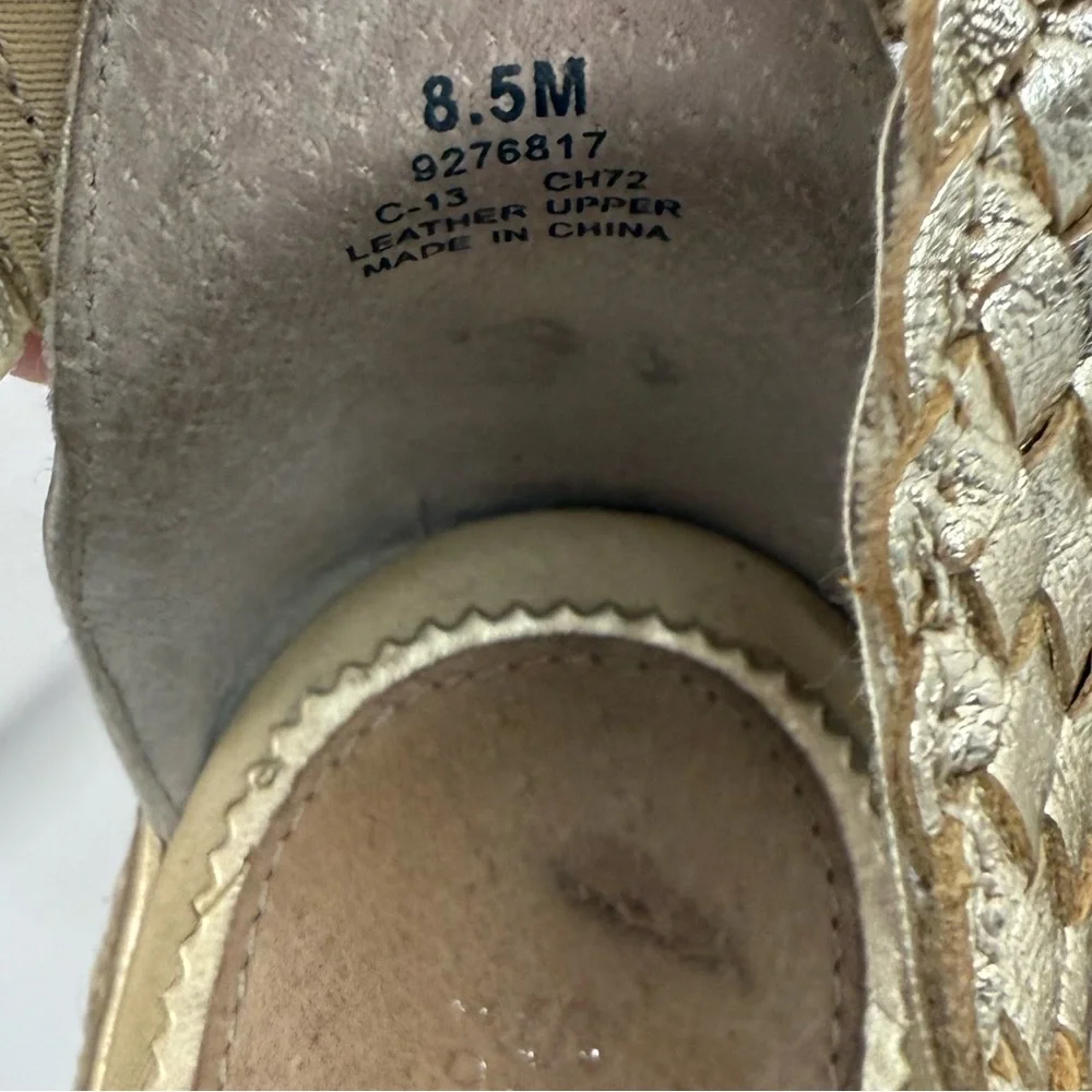 Sperry Top-Sider Wedge Leather Gold Ankle Strap Espadrille Sandals Size 8.5