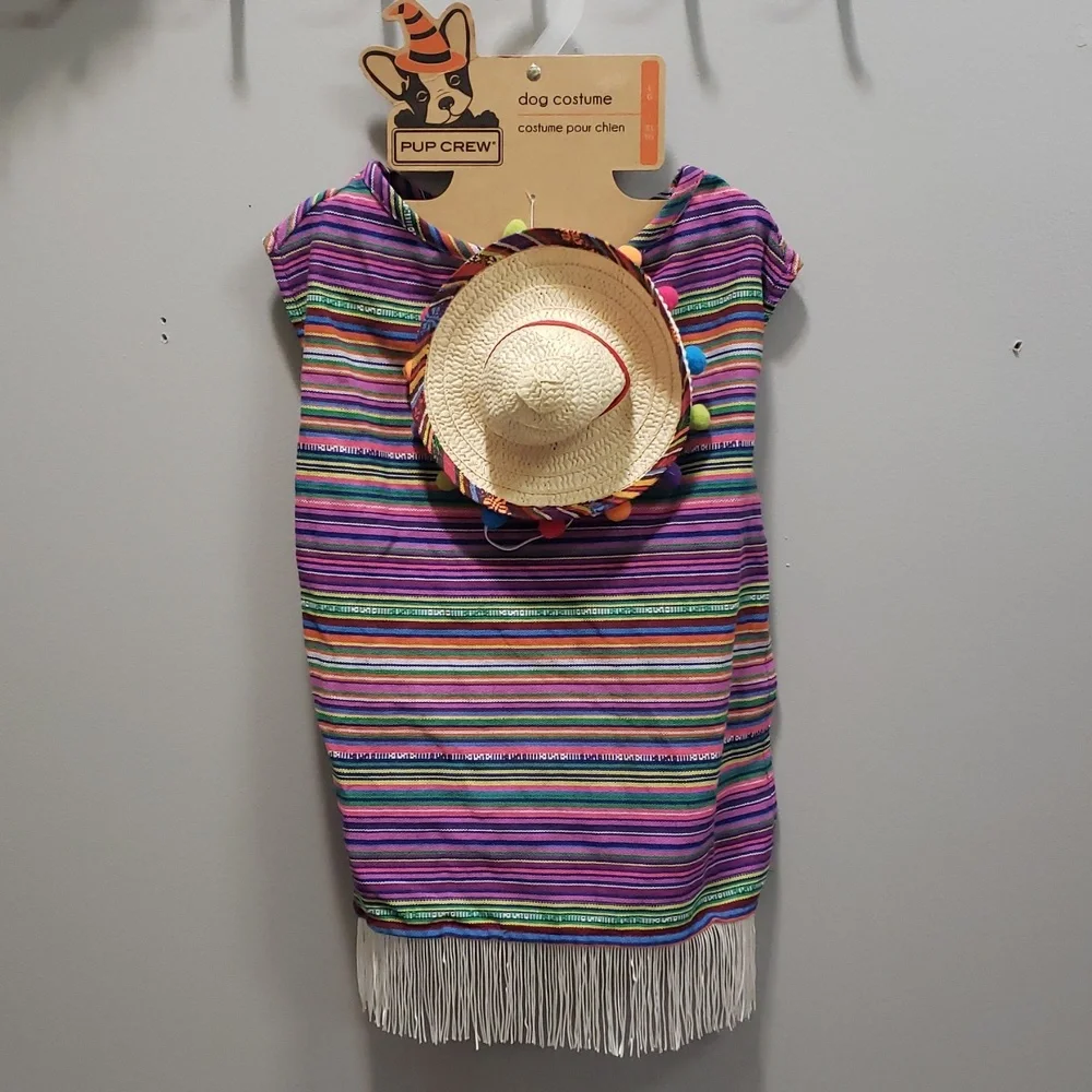 Pup Crew NWT Dog Apparel Multicolor Striped Serape and Sombrero