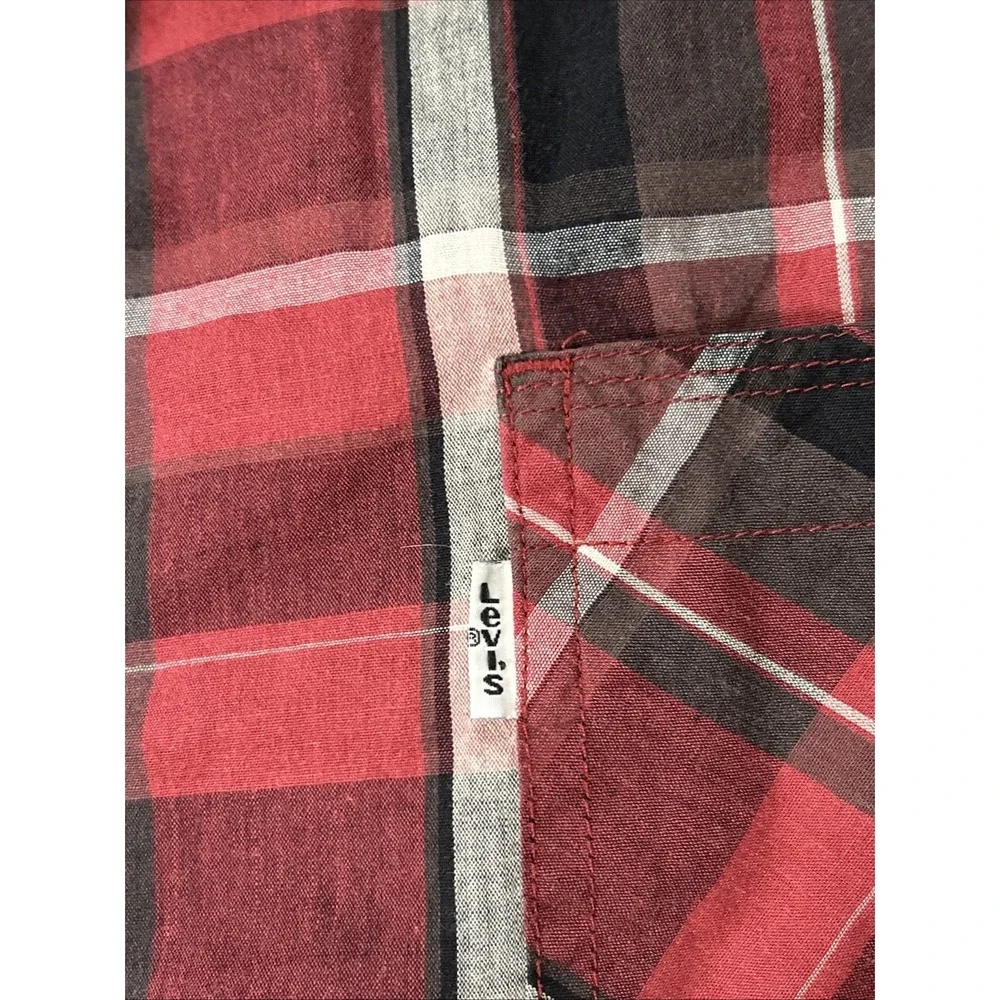 Levi's Plaid Button Down Shirt Men's Side XL Red Long Sleeve