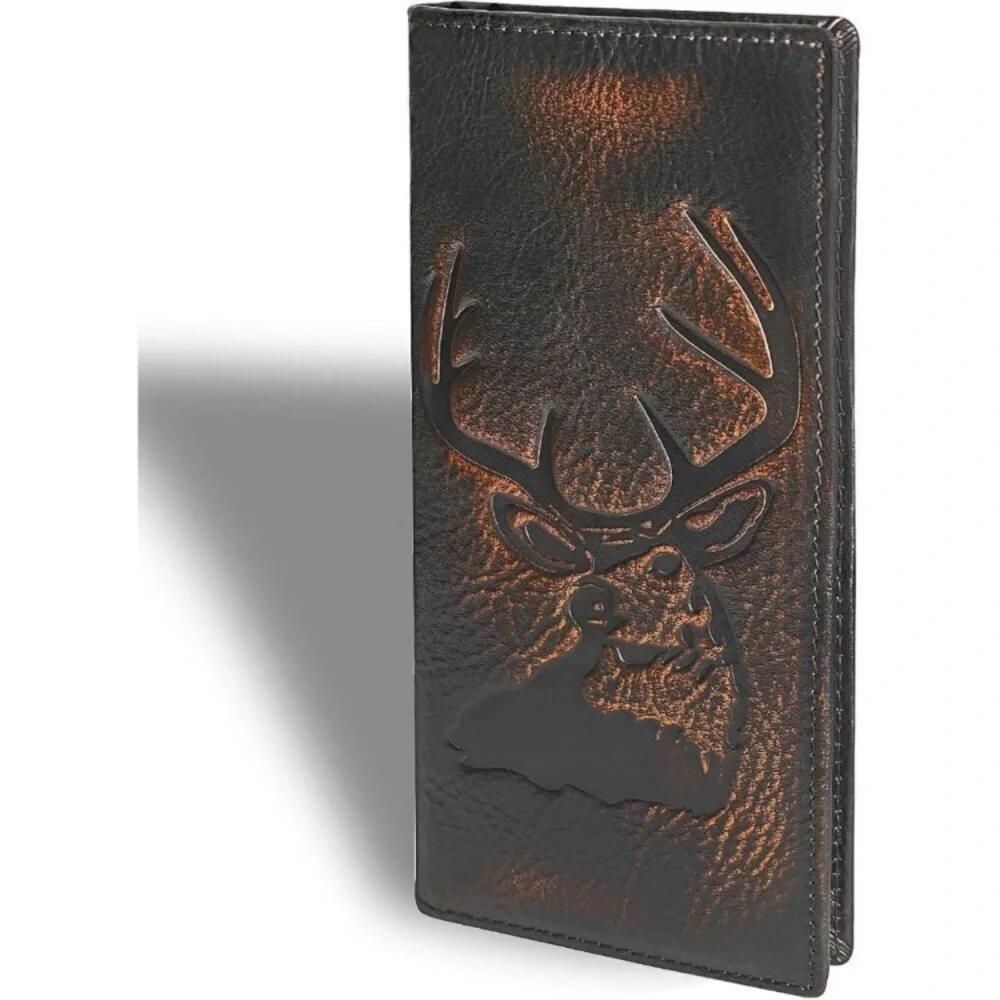 Men Brown Deer Long Wallet Full Grain with Hand Burnished Blocking Rodeo Wallet