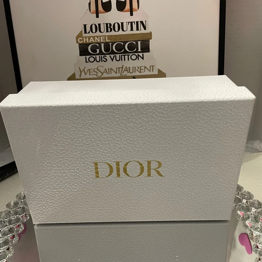 Authentic Dior White and Gold gift Box with tissue paper and ribbon 8”x5.5”x3”