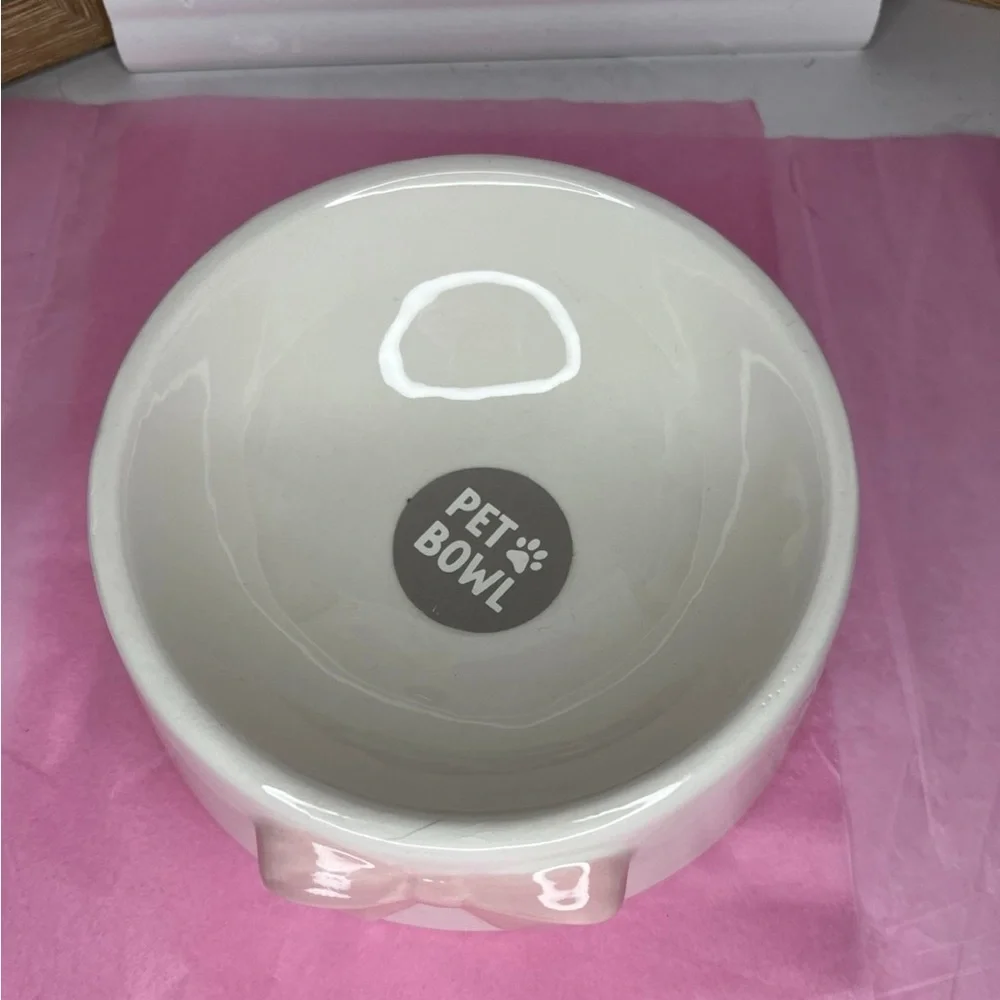 Ceramic Pet Bowl with Pink Bow