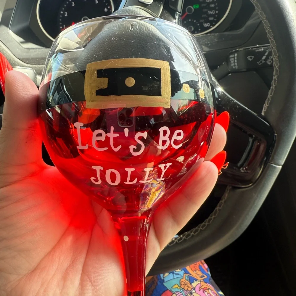 Hand painted Festive Red Wine Glass