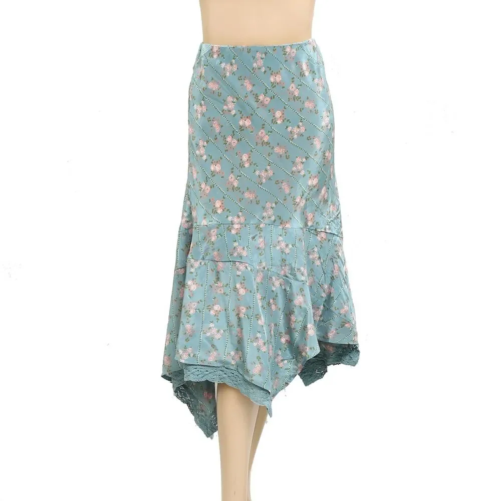 Free People Bali Sweet Escape Mini Skirt Mermaid Floral Printed Crochet M 280382