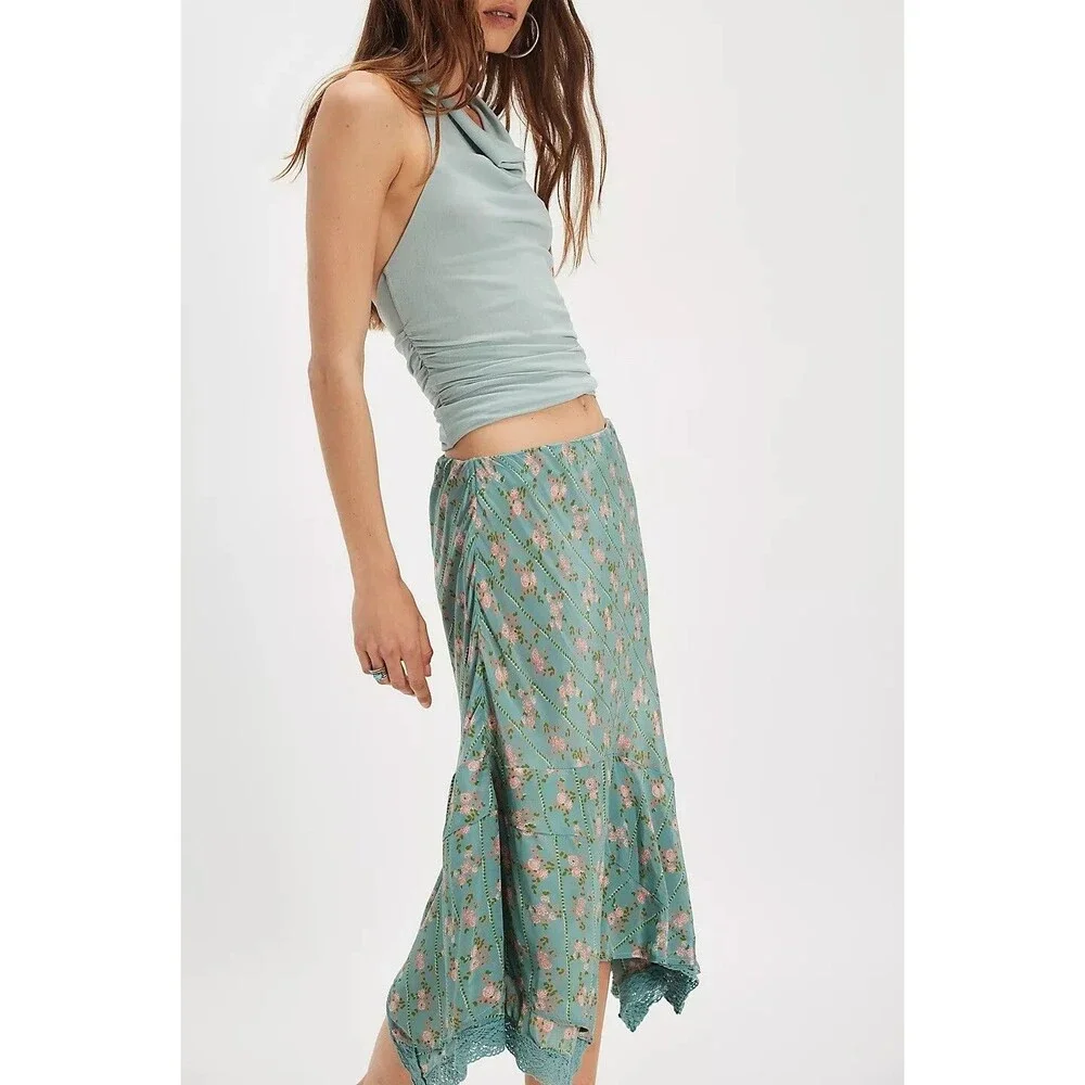 Free People Bali Sweet Escape Mini Skirt Mermaid Floral Printed Crochet M 280382