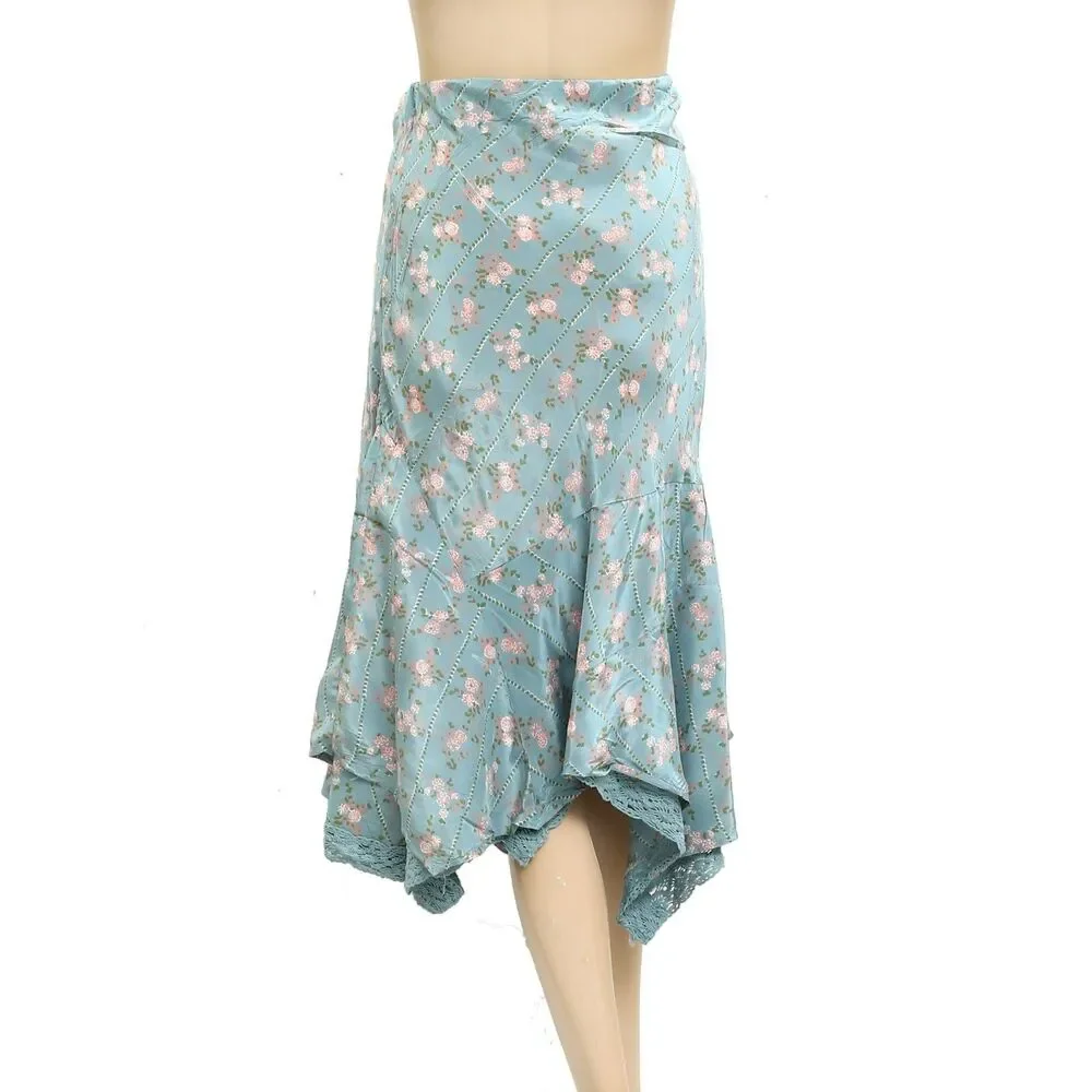 Free People Bali Sweet Escape Mini Skirt Mermaid Floral Printed Crochet M 280382