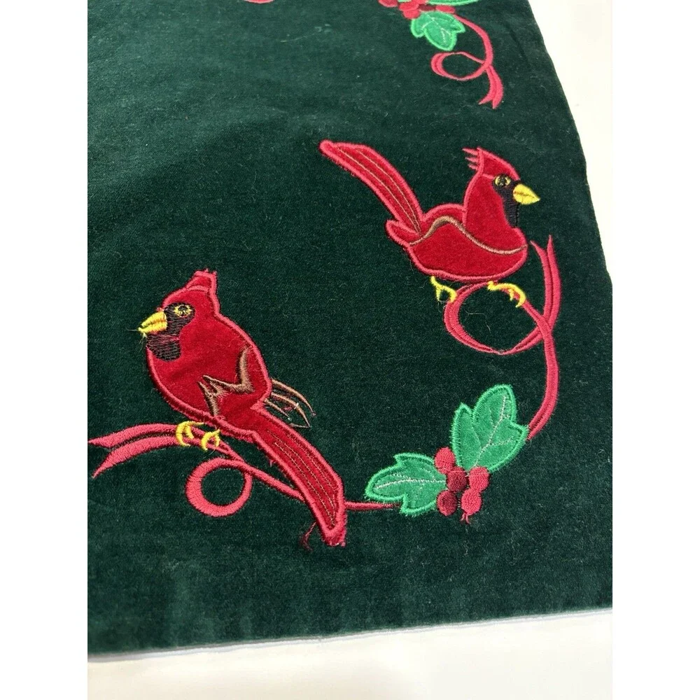 Christmas Placemats Quilted Embroidered Velvet Cardinal Holly Set of 4 13x17