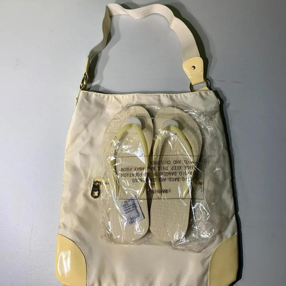 $5 or 4/$10: Cooei Pale Yellow Folding Nylon Bag and flip flops set NWT