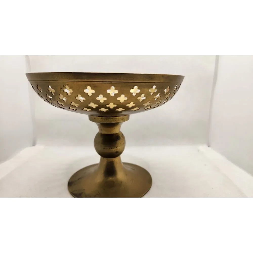 Vintage Boho‎ Brass Pedestal Bowl 6