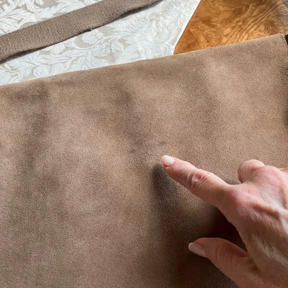 Tan suede laptop bag