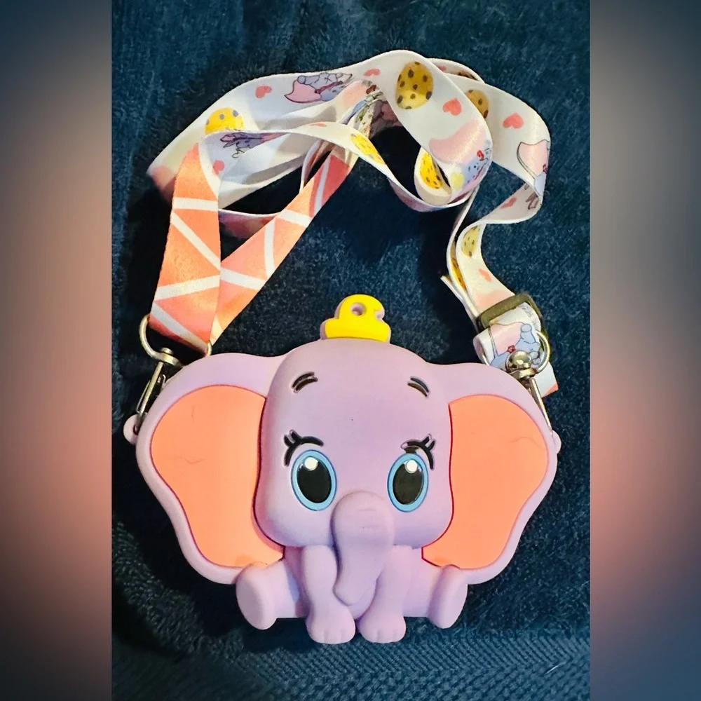 Purple Dumbi Elephant Like  Kids Silcone Small Crossbody Bag