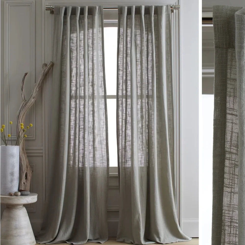 NWOT QUINCE Set Of 2 48x108 Cotton Sheer Curtains Grey 8241