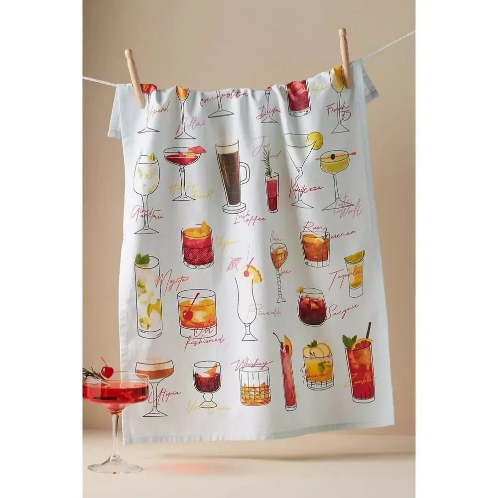Anthropologie drinks a-z dish towel Anthro Cocktail Drinks Tea Towel NWT