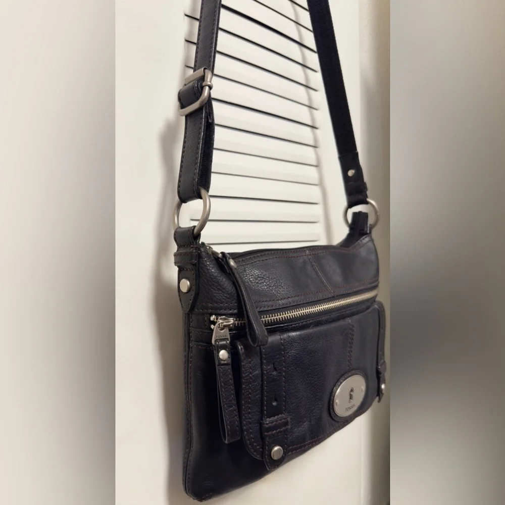 FOSSIL MADDOX BLACK LEATHER BAG CROSSBODY