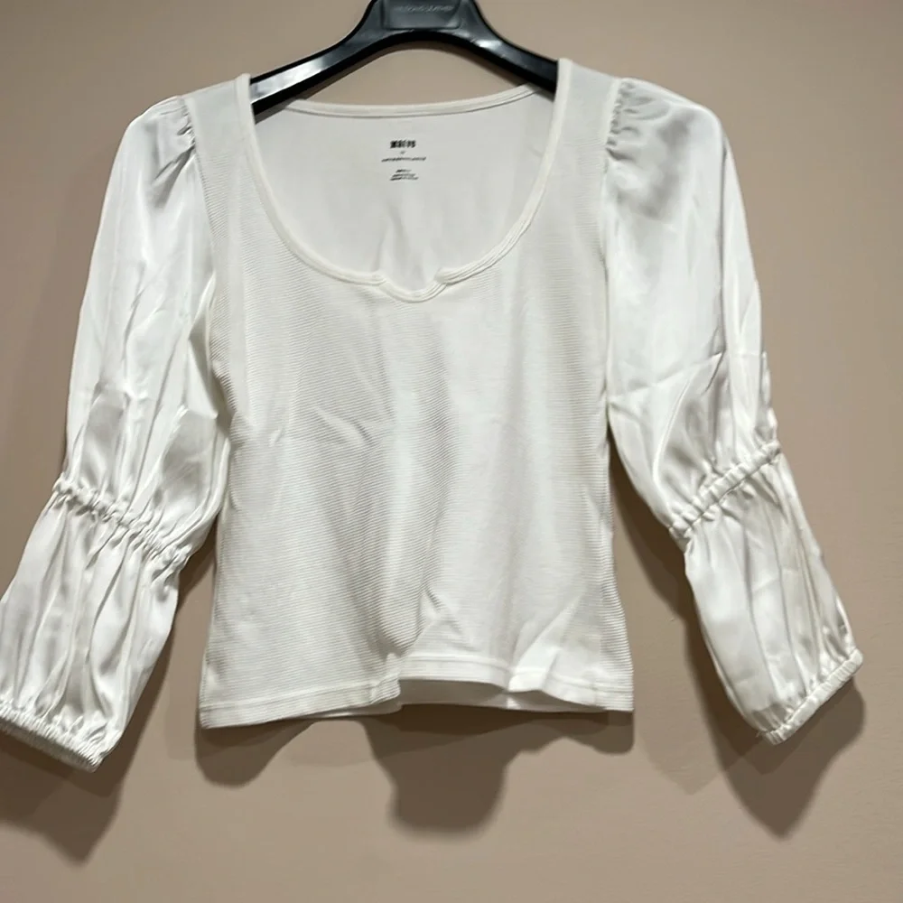 Anthropologie Cream Blouse with Puff Sleeves