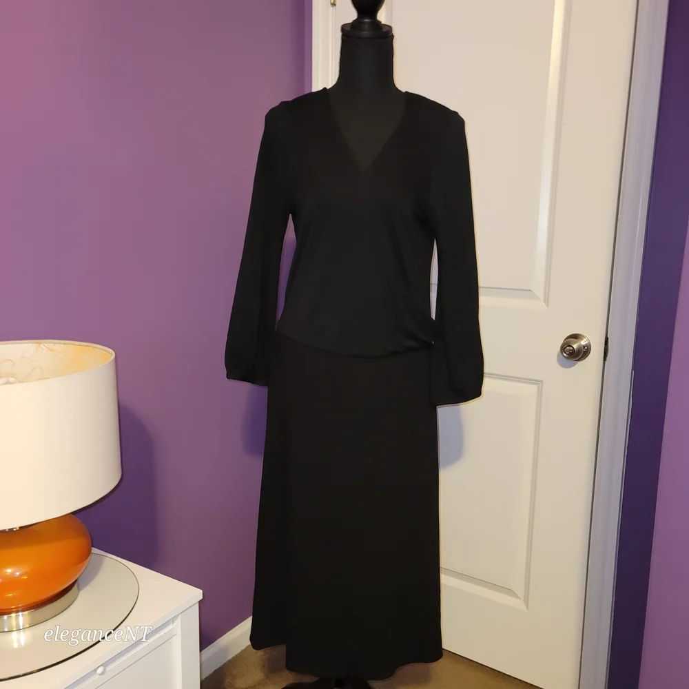New York & Company Classic Faux Wrap Black Dress Sz: L