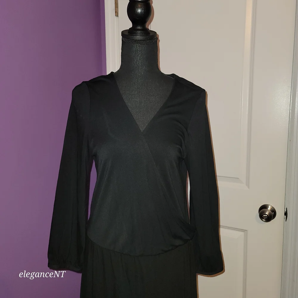 New York & Company Classic Faux Wrap Black Dress Sz: L