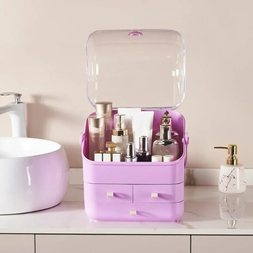 New Large Makeup Organizer with Drawers, Vanity Storage Box with Dustproof Lid